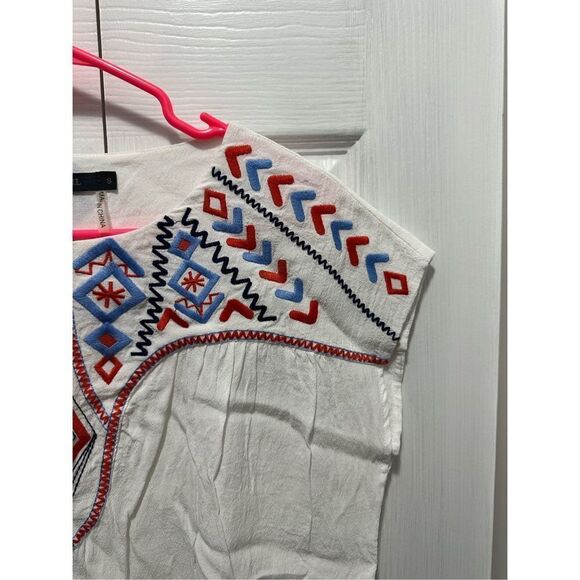 THML ￼Anthropology Boho Embroidered Top Cap Sleeve White Small - Picture 2 of 7